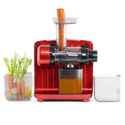 Omega Cold Press 365 Masticating Slow Juicer with On-Board Storage, in Red