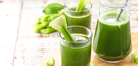 Various glasses of celery juice