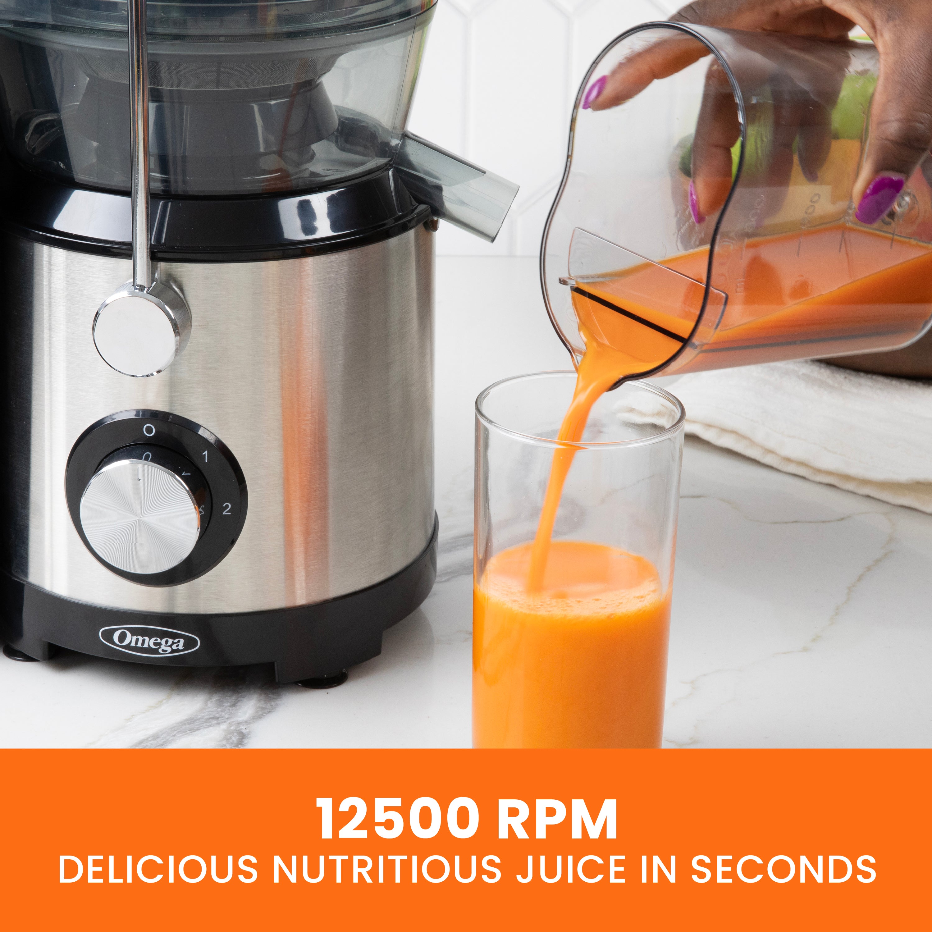 Omega High Speed Juicer with Large Chute, in Black