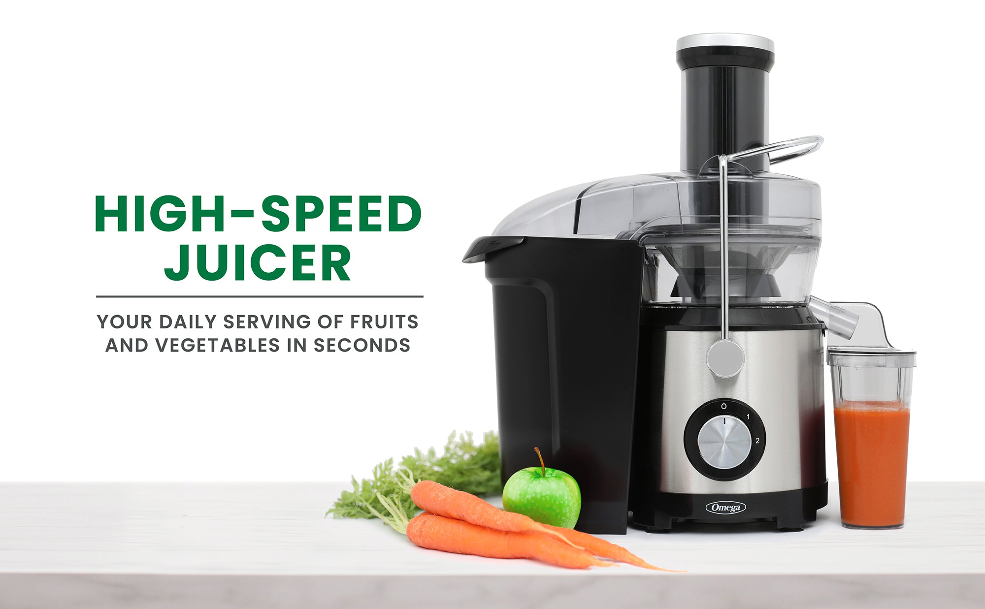 Omega High Speed Juicer with Large Chute, in Black