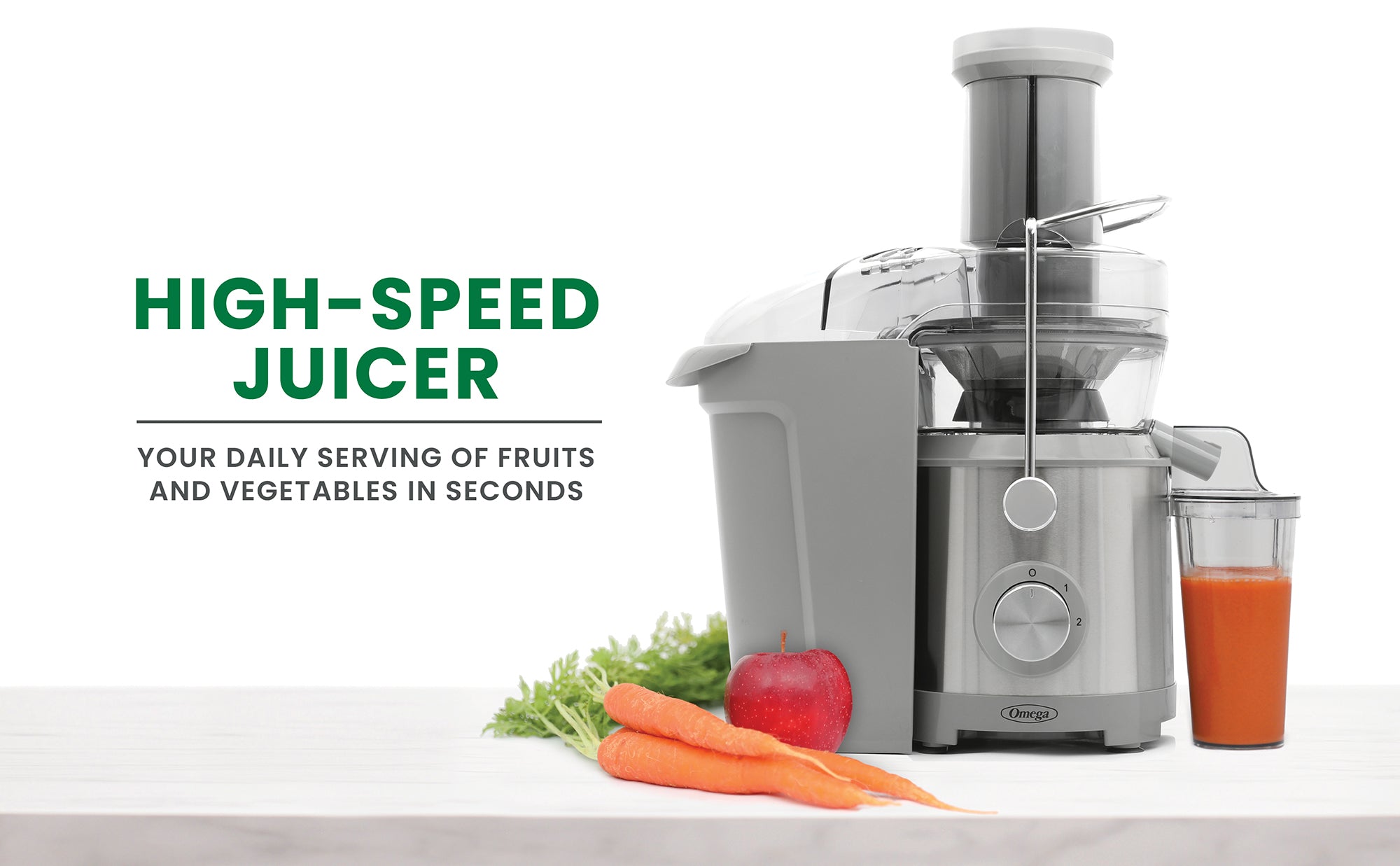 Omega High Speed Juicer with Extra Large Chute, in Black