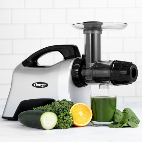 Omega Cold Press Masticating Horizontal Juicer with 3-Stage Augur, in Silver