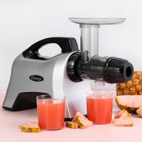 Omega Cold Press Masticating Horizontal Juicer with 3-Stage Augur, in Silver