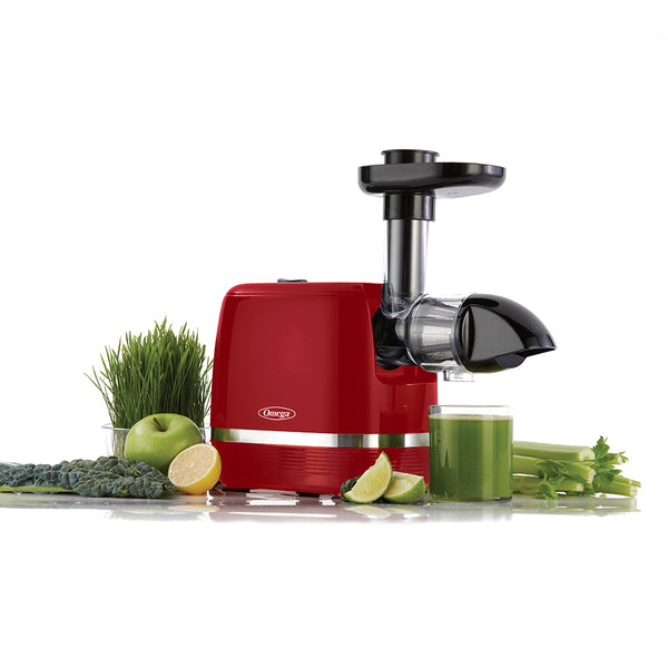 H3000RED Omega Cold Press 365 Horizontal Compact Masticating Juicer 3 Stage Auger 150 Watts Red