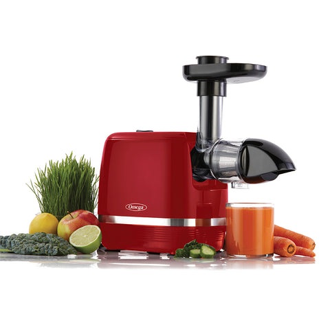 H3000RED Omega Cold Press 365 Horizontal Compact Masticating Juicer, 3 Stage Auger,150 Watts, Red